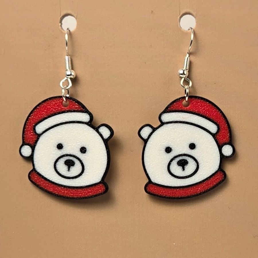 Boucle d'oreille en forme de Ourson Noël adorable avec crochets hypoallergéniques sans nickel